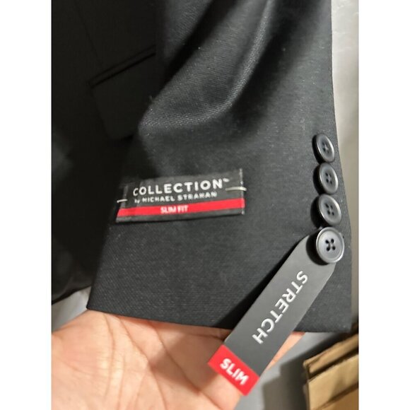 Collection By Michael Strahan Suit Jacket Men's 42R Slim Fit Black Wool Blend - Picture 3 of 10